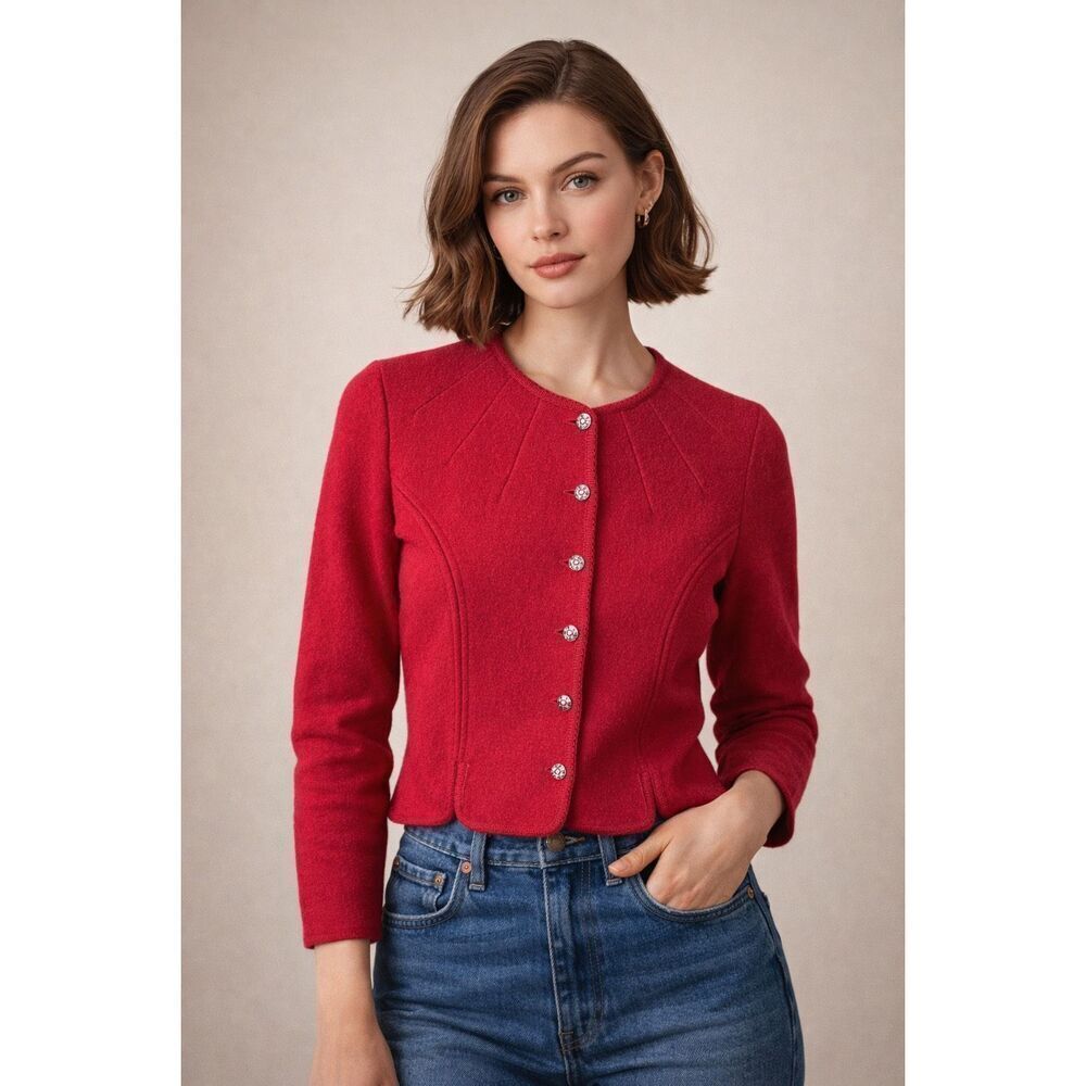 Vintage Woodstock Red 100% Wool Cardigan